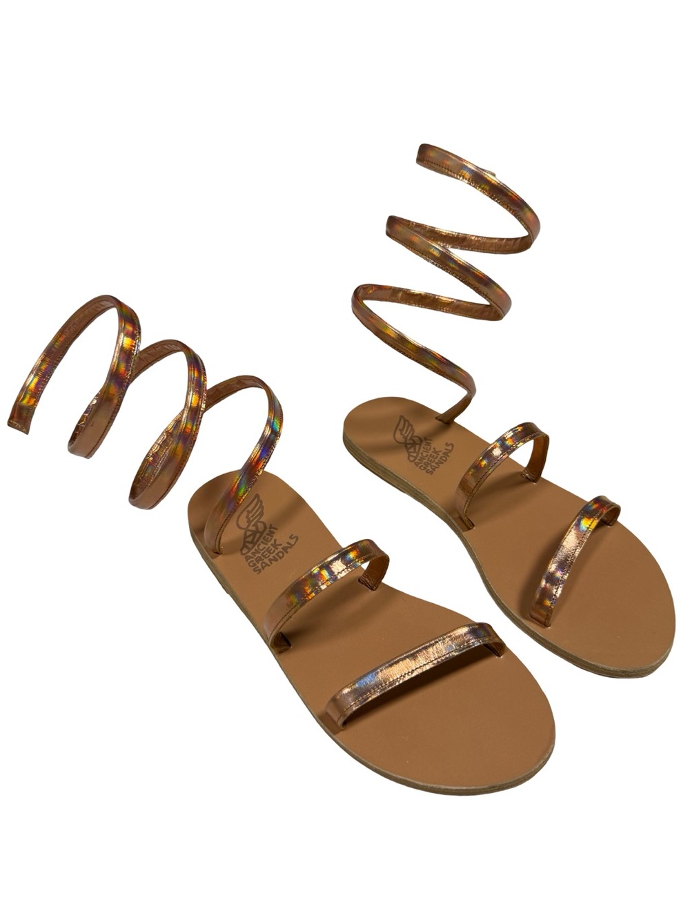 Ancient Greek Sandals EU38 US 8 Rose Gold Metallic Ofis Spiral Wrap Sandals